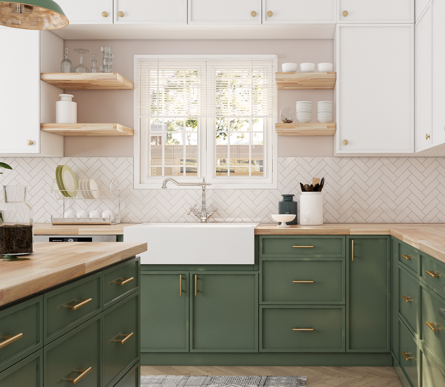 Slim Shaker kitchen in Earthy Moss finish