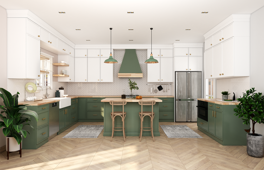 Slim shaker kitchen in forest moss finish